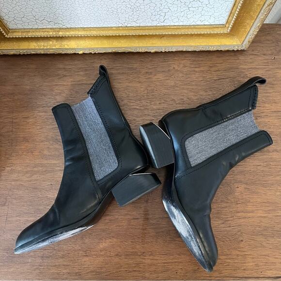 Alexander Wang Anouck Chelsea Bootie Black Leather Gray Stitch Size 35.5/ US 5.5 - Picture 12 of 16